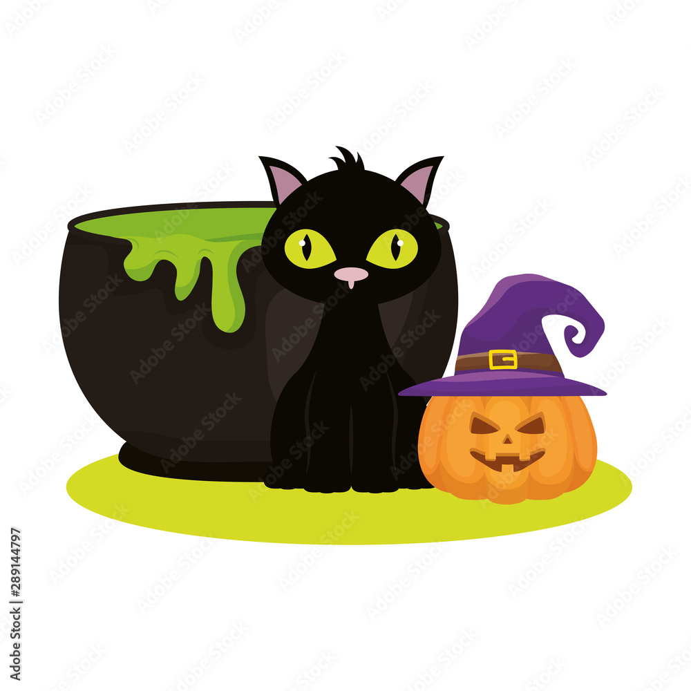 Halloween cat and pumpkin vector design