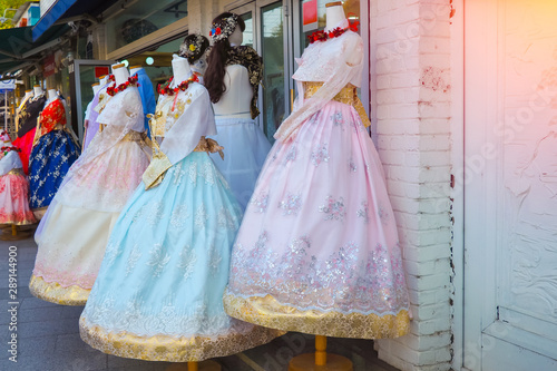 The colorful Hanbok, Korean traditional silk dress & ornaments for women.Korean folk costumes