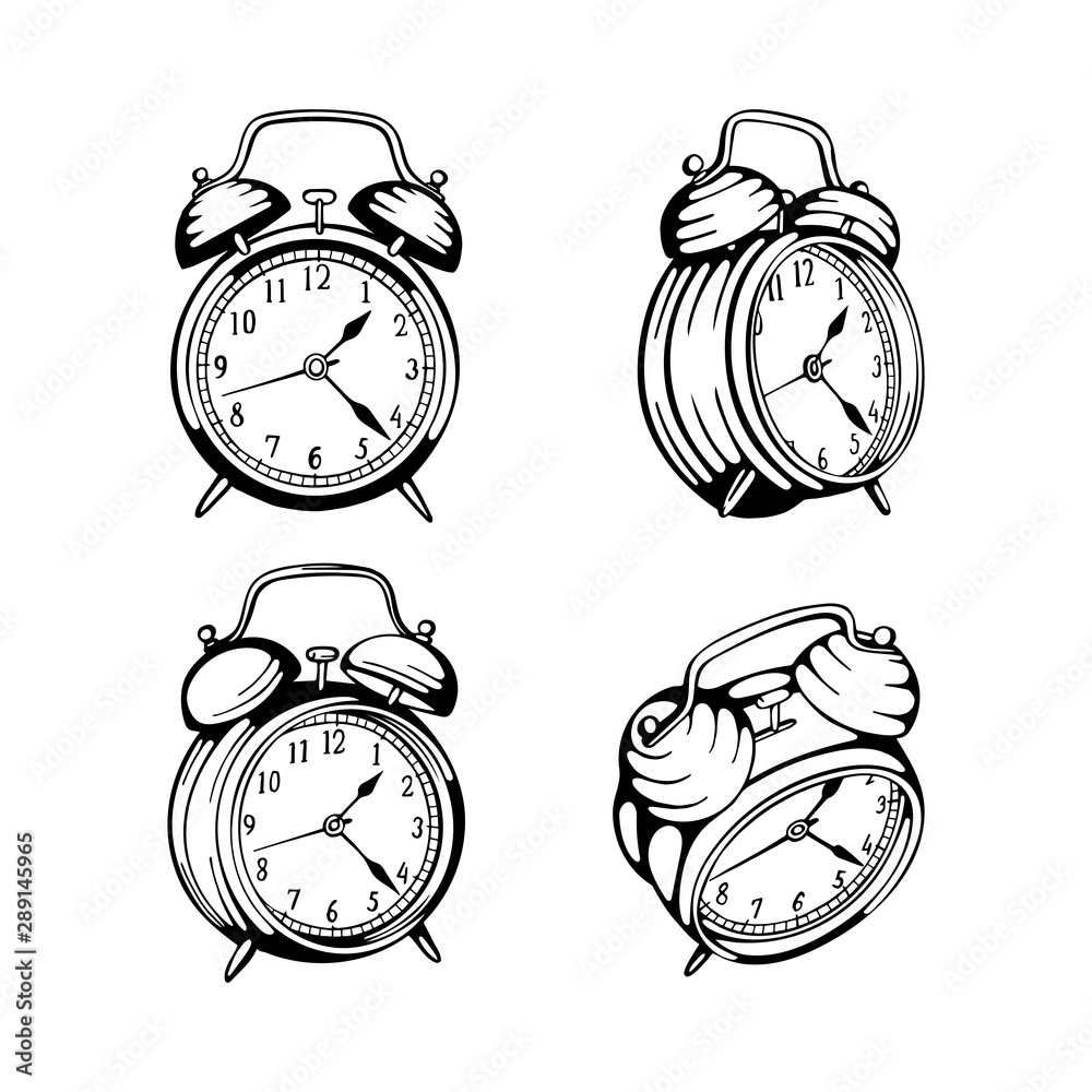 Vector Illustration Hand Drawn Alarm Clock On White Background Stock  Illustration - Download Image Now - iStock