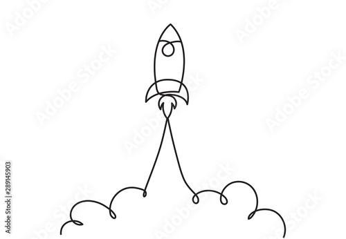 Vector startup. One line style rocket illustration 