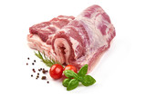 Fresh pork brisket, raw meat, isolated on white background