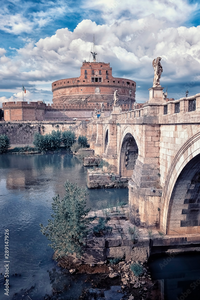 Castle Sant' Angelo next to the Tiber river and Vatican in Rome