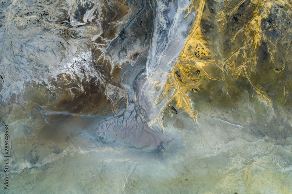 Aerial view of surrealistic industrial place. Human impact on the environment..Degraded landscape.Destroyed land.View from above. Aerial view of surrealistic industrial place. Human impact on the environment..Degraded landscape.Destroyed land.View from above.