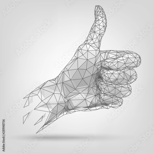 Structure polygonal white hand gesture, thumbs up, like, good