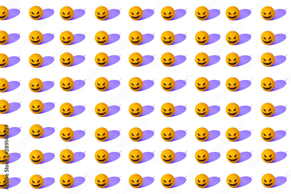Halloween orange and violet seamless pattern. Orange candle pumpkins. Jack o'lantern. Many orange pumpkings isolated on white background. Halloween orange and violet seamless pattern. Orange candle pumpkins. Jack o'lantern. Many orange pumpkings isolated on white background.