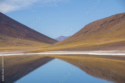 Beautiful mountain lagoon landscape in Atacama Desert - Chile. Miscanti / Miniques Lagoons.