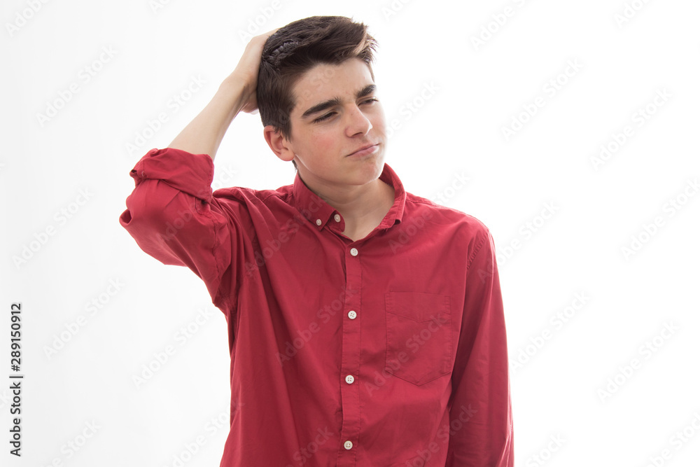 thoughtful young teenage man isolated on white background thoughtful young teenage man isolated on white background