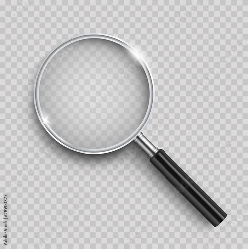 Realistic Magnifying glass with shadow on a transparent background - stock vector.