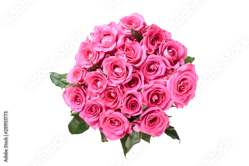 beautiful bouquet of rose flowers isolated on white background. top view
