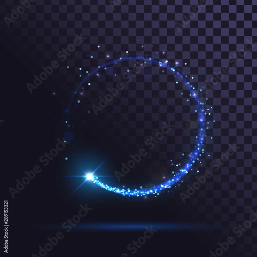 Blue flash, glowing ring, shiny spin effect with sparks