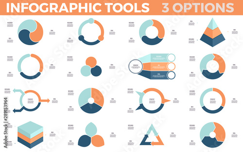 Vector infographics. Circular diagrams. Data visualization templates with 3 steps, options, processes. Vector charts.