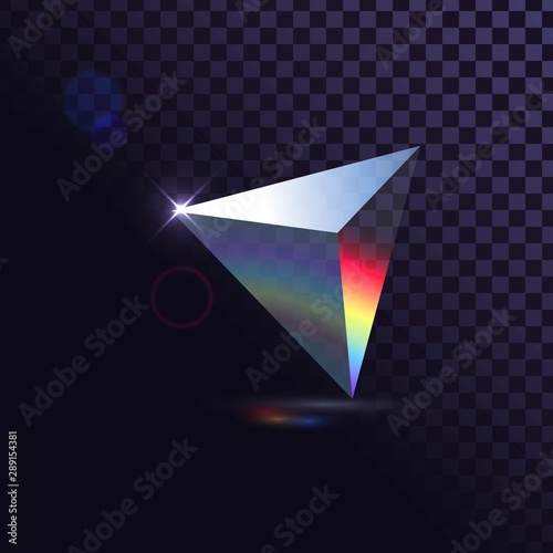 Isolated triangular transparent prism and spectrum of light