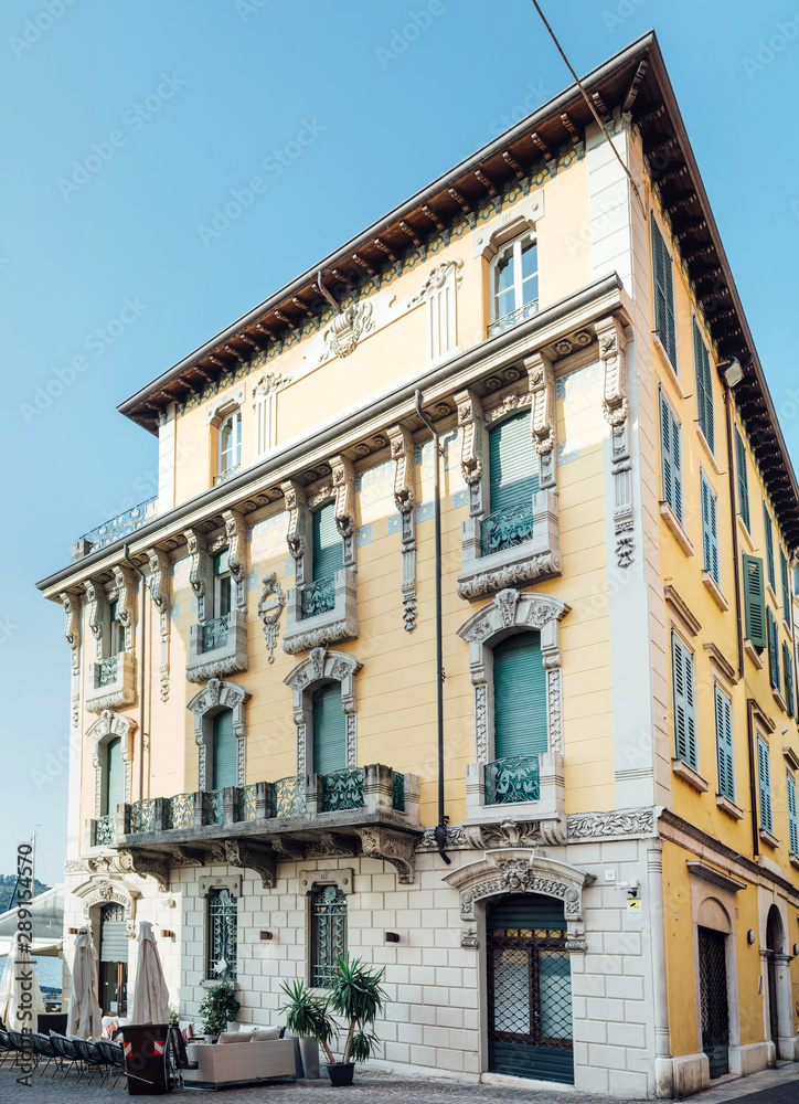 Salo' Garda Lake, Italy - Sunday 1 September 2019: building in the historic center of Salo'.