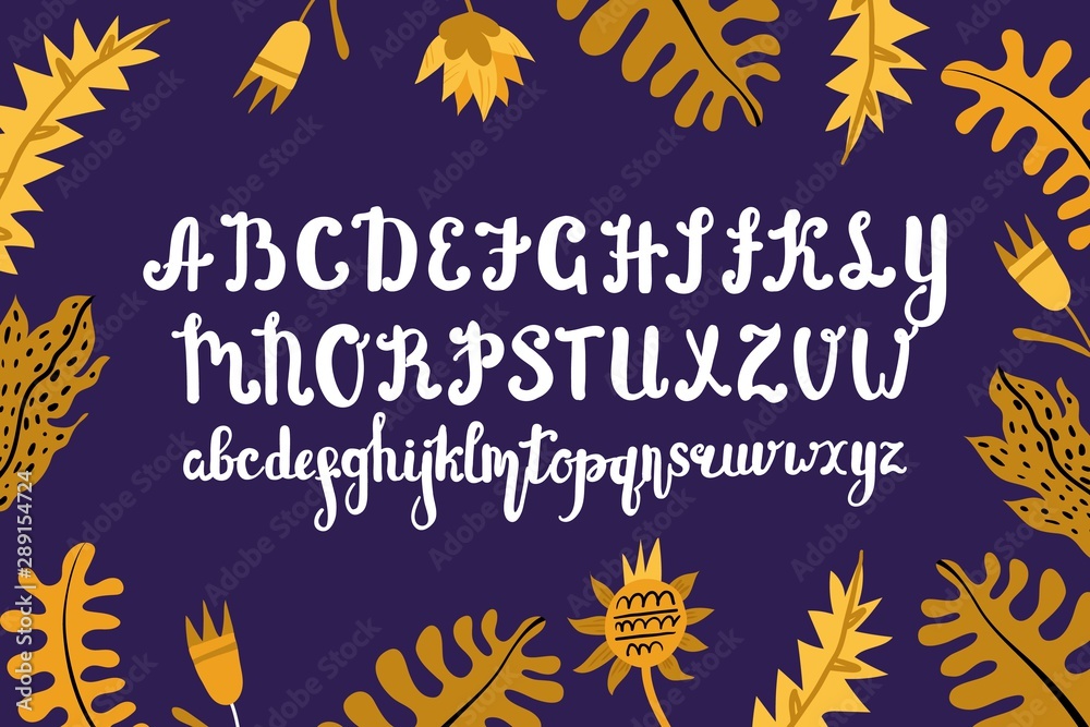 Folk Lettering Modern folk tropical font alphabet. Handwritten font letters. Hand ...