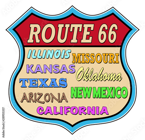 Route 66 color shield with state names