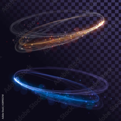 Abstract glowing rings on transparent background. Fast spin effect