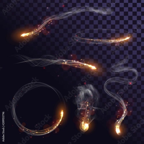 Set of sparks with smoke, fire effects