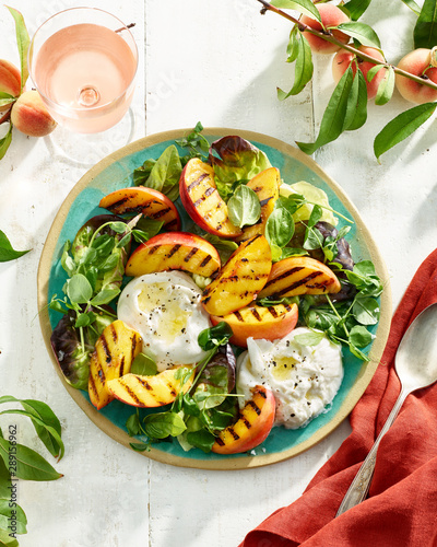 Grilled peach salad with burrata cheese