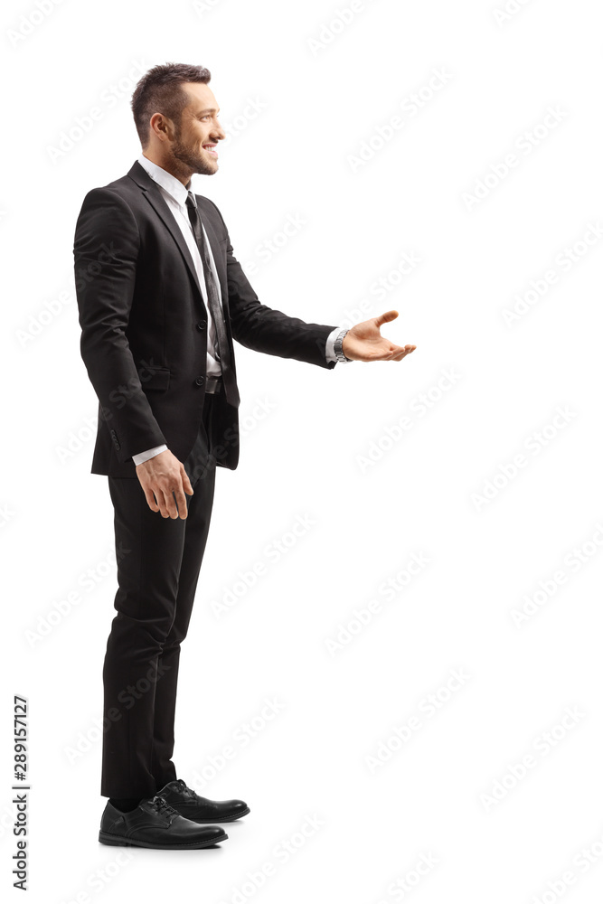 Man in formal clothes gesturing with hand Man in formal clothes gesturing with hand