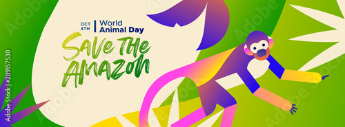 Animal day banner amazon forest squirrel monkey