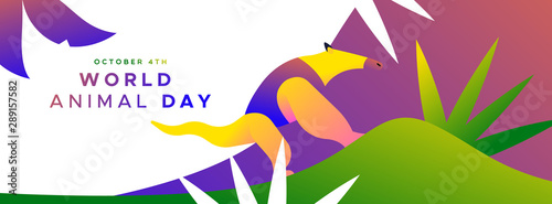 World animal day banner of wild jungle anteater