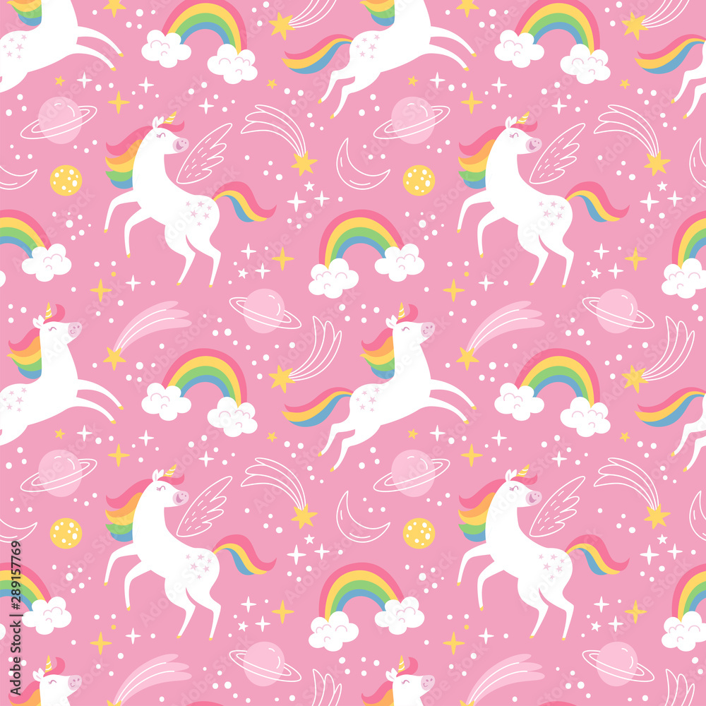 Ba Unicorn pattern. Vector seamless pattern with white unicorns ...