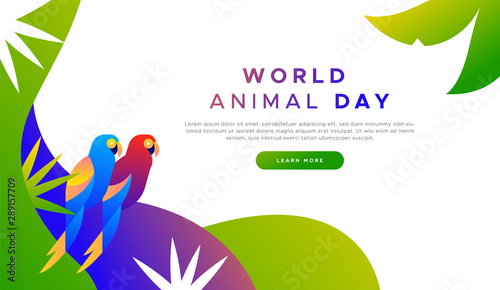 Animal day landing page template of exotic birds