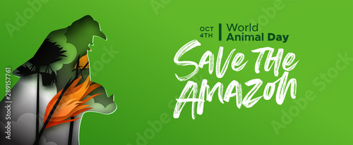 World Animal day amazon fire jaguar cat paper cut