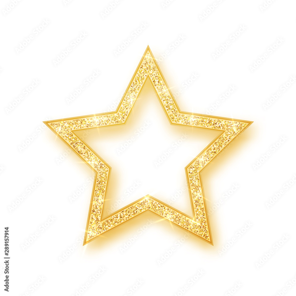 Gold shiny glitter glowing star with shadow isolated on white background. Vector illustration Gold shiny glitter glowing star with shadow isolated on white background. Vector illustration