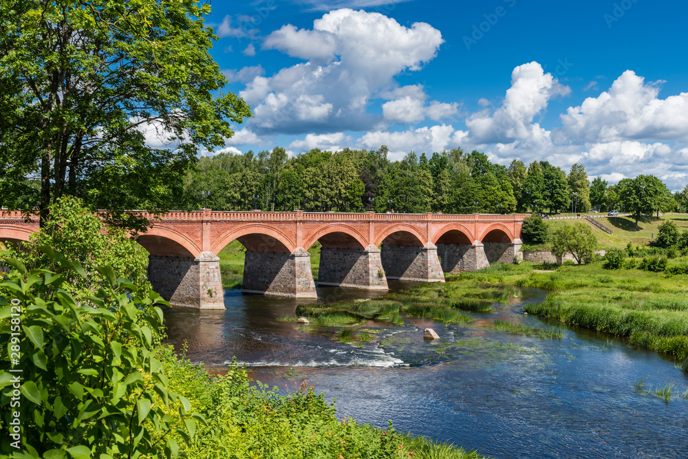 Brick bridge across river Venta in Kuldiga; Latvia
