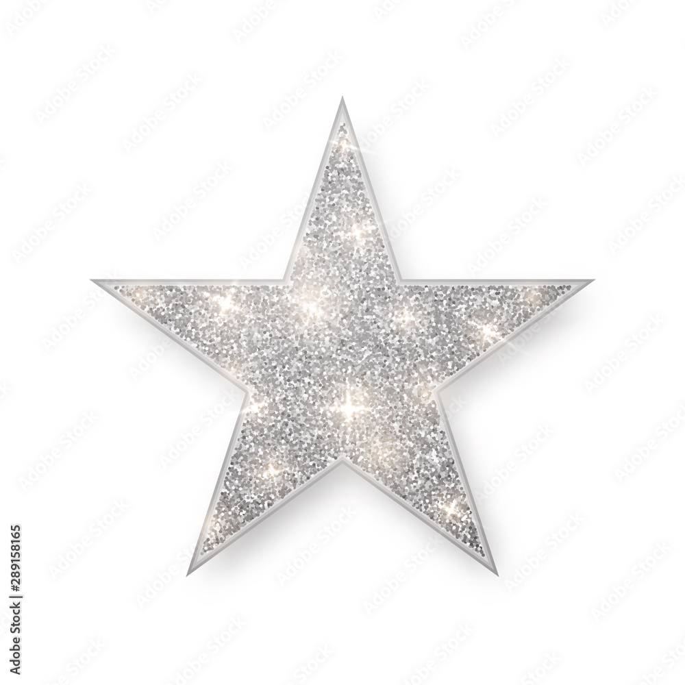 Silver shiny glitter glowing star with shadow isolated on white background. Vector illustration Silver shiny glitter glowing star with shadow isolated on white background. Vector illustration