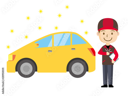 車と整備士のイラスト 男性 作業服 点検 整備 洗車のイメージ 自動車 Stock ベクター Adobe Stock