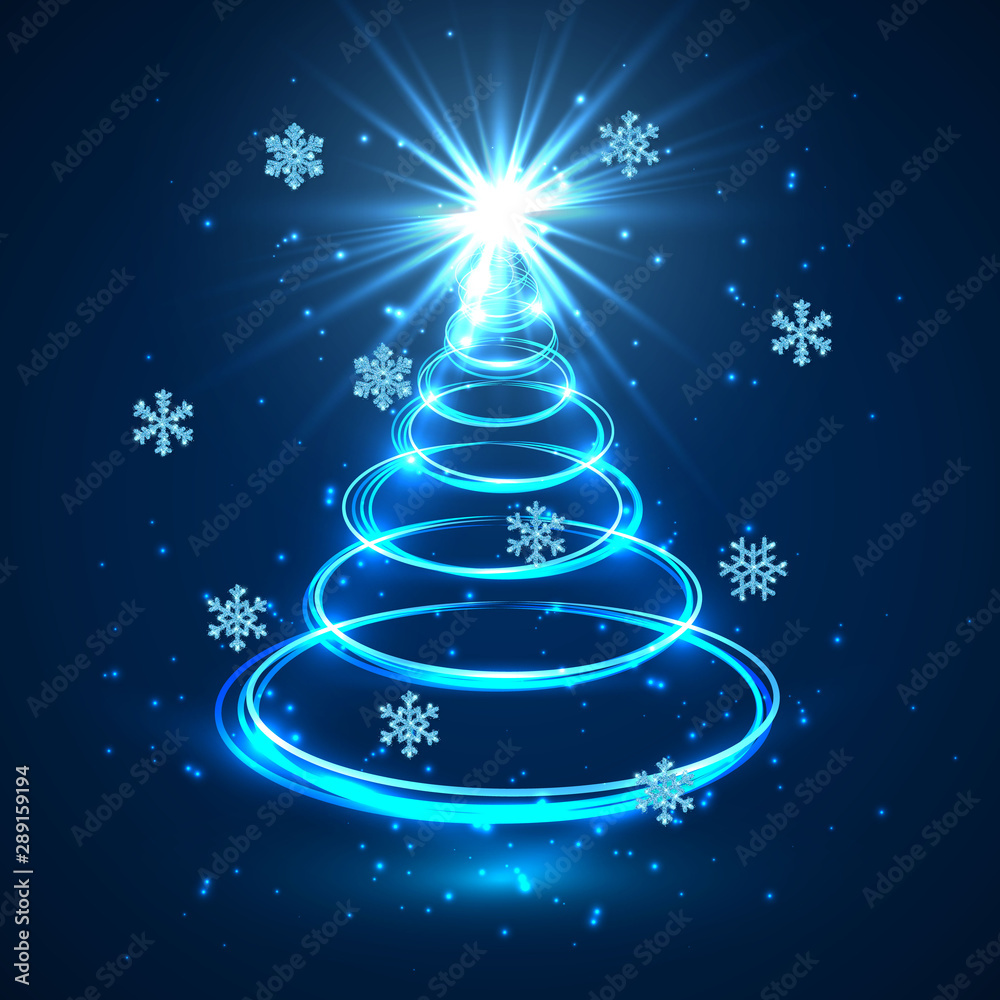 Blue light Christmas tree. Greeting card or invitation. Vector illustration Blue light Christmas tree. Greeting card or invitation. Vector illustration