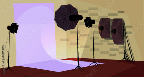 Photographer workplace flat vector illustration