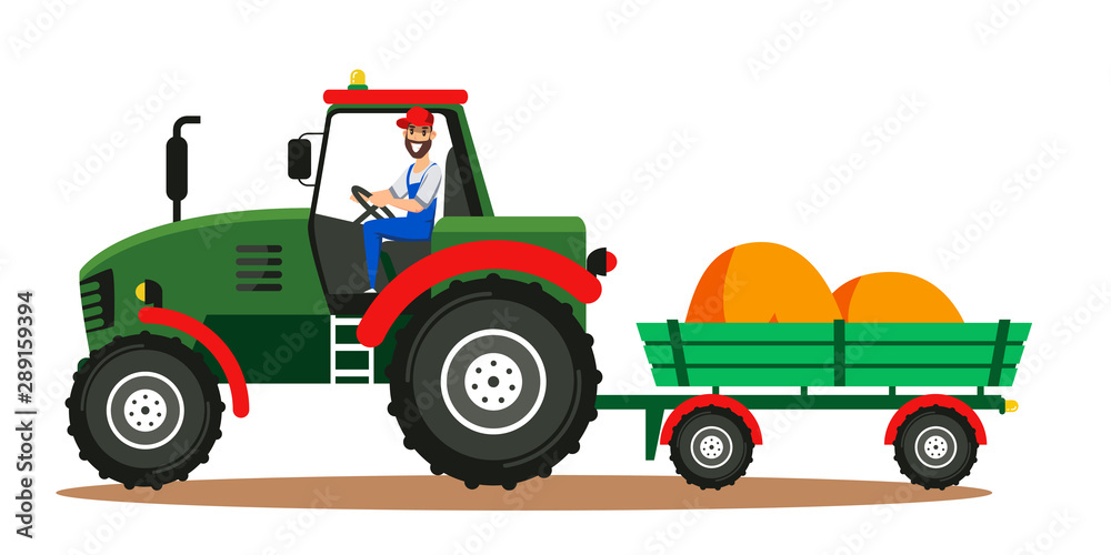 Farmer driving tractor in field illustration