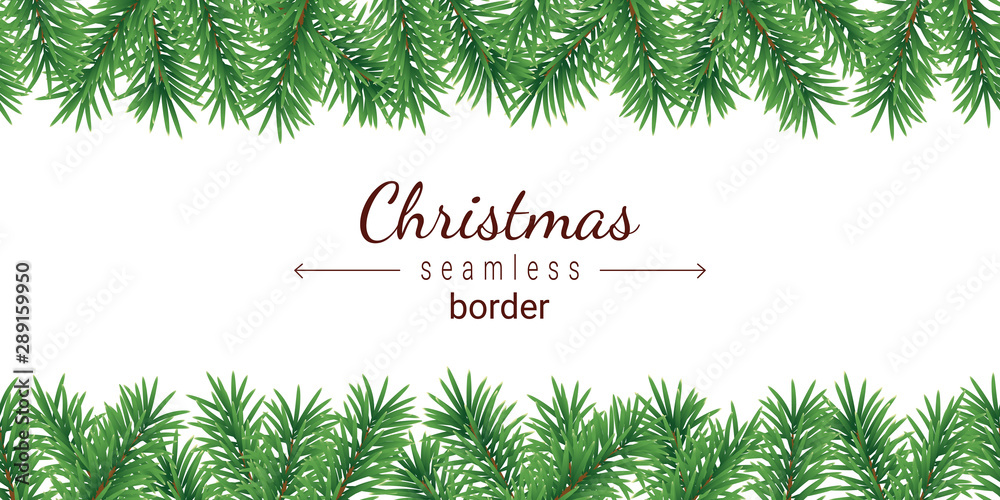 Christmas tree seamless border isolated on white background.