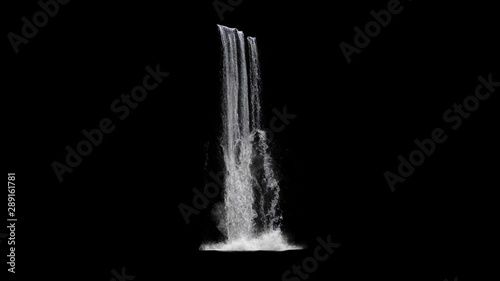 waterfall texture seamless loop, 4k, isolated on black with alpha, foam and mist, looped