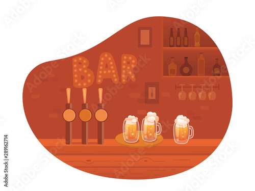 Beer bar interior cartoon vector illustration