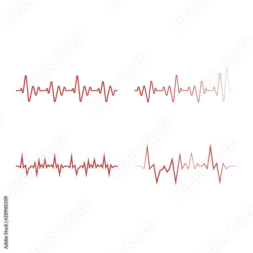 Heart beats various cardiogram vector set. Electrocardiogram and infarction pulse, line health, cardiology medicine illustration.