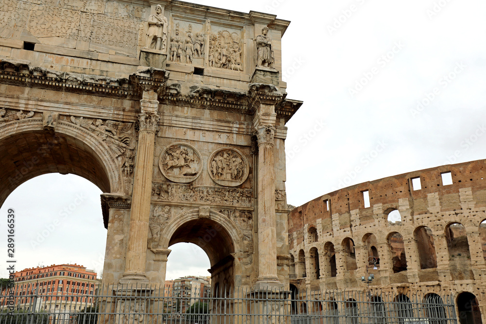 Arch of Constantine and in the background the Colosseum in Rome