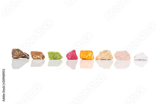 Group of eight whole sweet chocolate stone isolated on white background