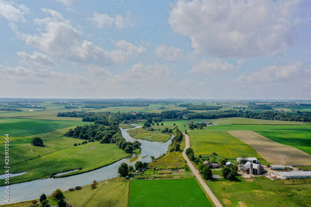Drone Shot - River Through Farmland Waterloo Ontario