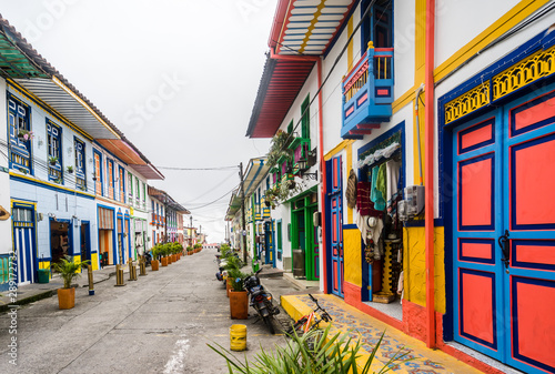 Viewon colonial buildings in the streets of Filandia, Colombia photo