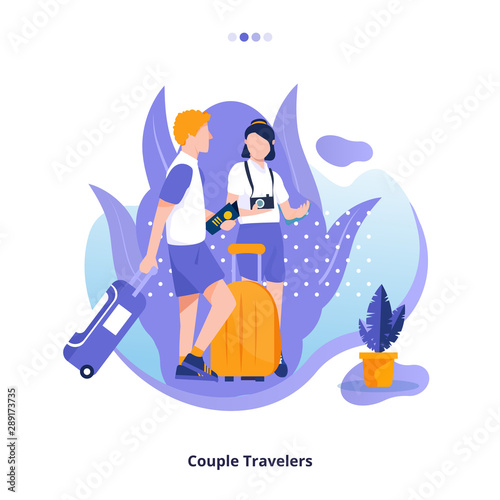  Illustration of traveler couple, honeymoon illustration