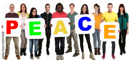 Obraz na plátně Peace peaceful pacifist group of young multi ethnic people