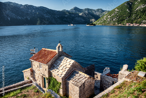 View from Crkva Gospe od Anđela over the Bay of Kotor and Perast, Montenegro photo