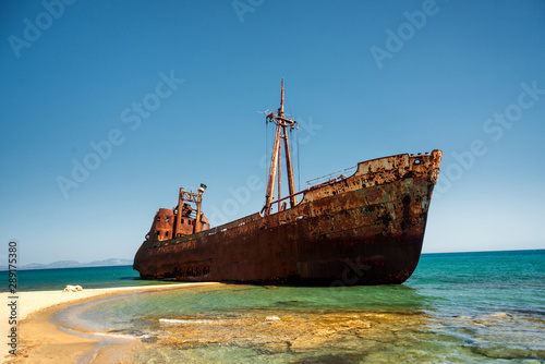 Shipwreck "Dimitrios", scenic beach in Lakonia region, Greece
