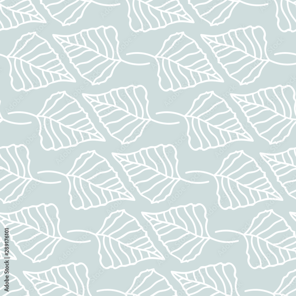 Vector autumn geometric leaf seamless pattern in light green. Simple doodle poplar leaf hand drawn made into repeat. Great for background, wallpaper, wrapping paper, packaging, fashion.