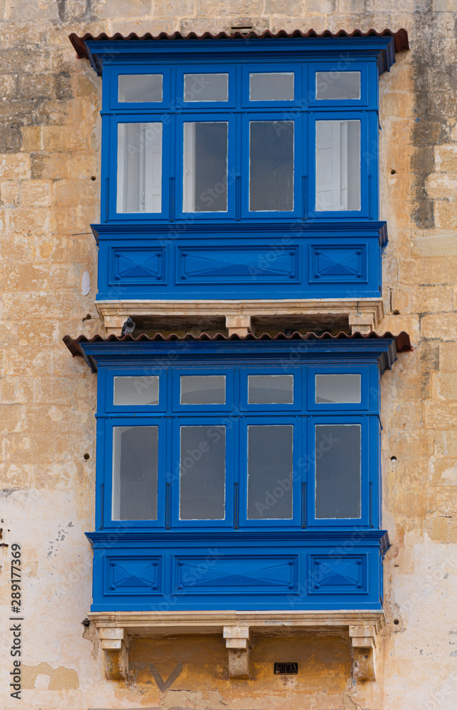 Blue, Maltese balconies. Valletta. Malta.