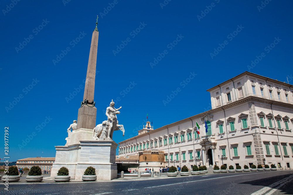 The Quirinal Palace official residence of the President of the Italian Republic seen from the Fountain of the Dioscuri at Piazza del Quirinale in Rome